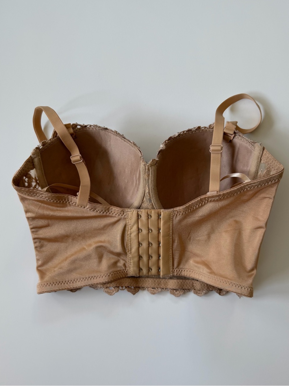 Windsor Tan Lace Longline Bustier Bra Sequin Embellished Corset Crop Top XS - Picture 3 of 13